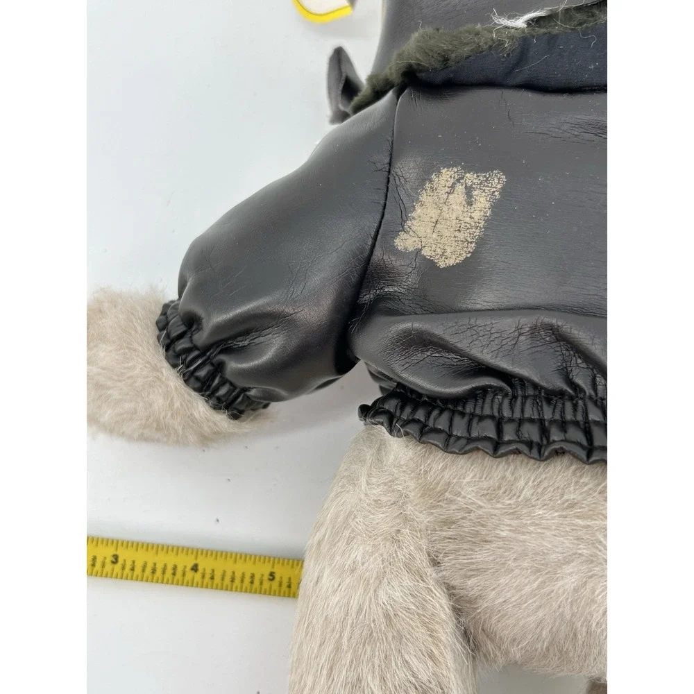 VTG Gund Aviator Teddy Bear Plush Stuffed Animal Black Leather Jacket & Hat